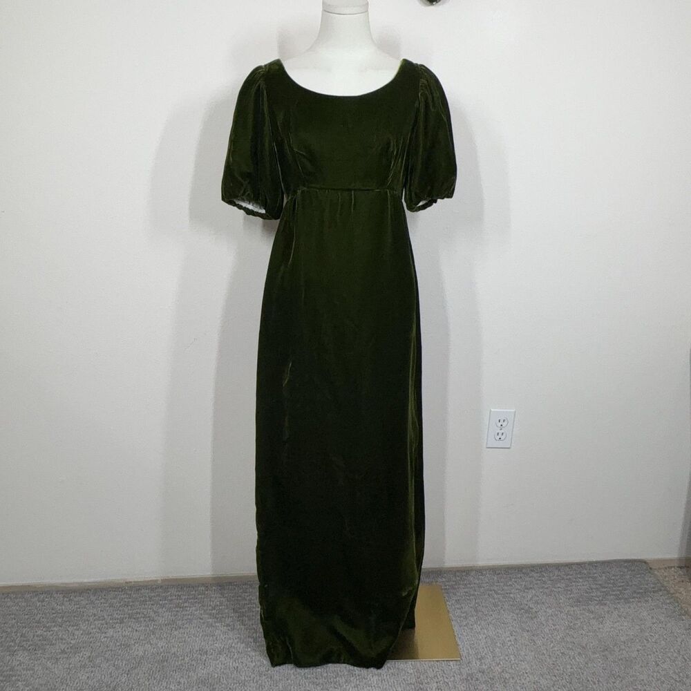 Vintage Dress Womens 12 Small Green Velvet Maxi Formal Gown Wedding 60s Holiday